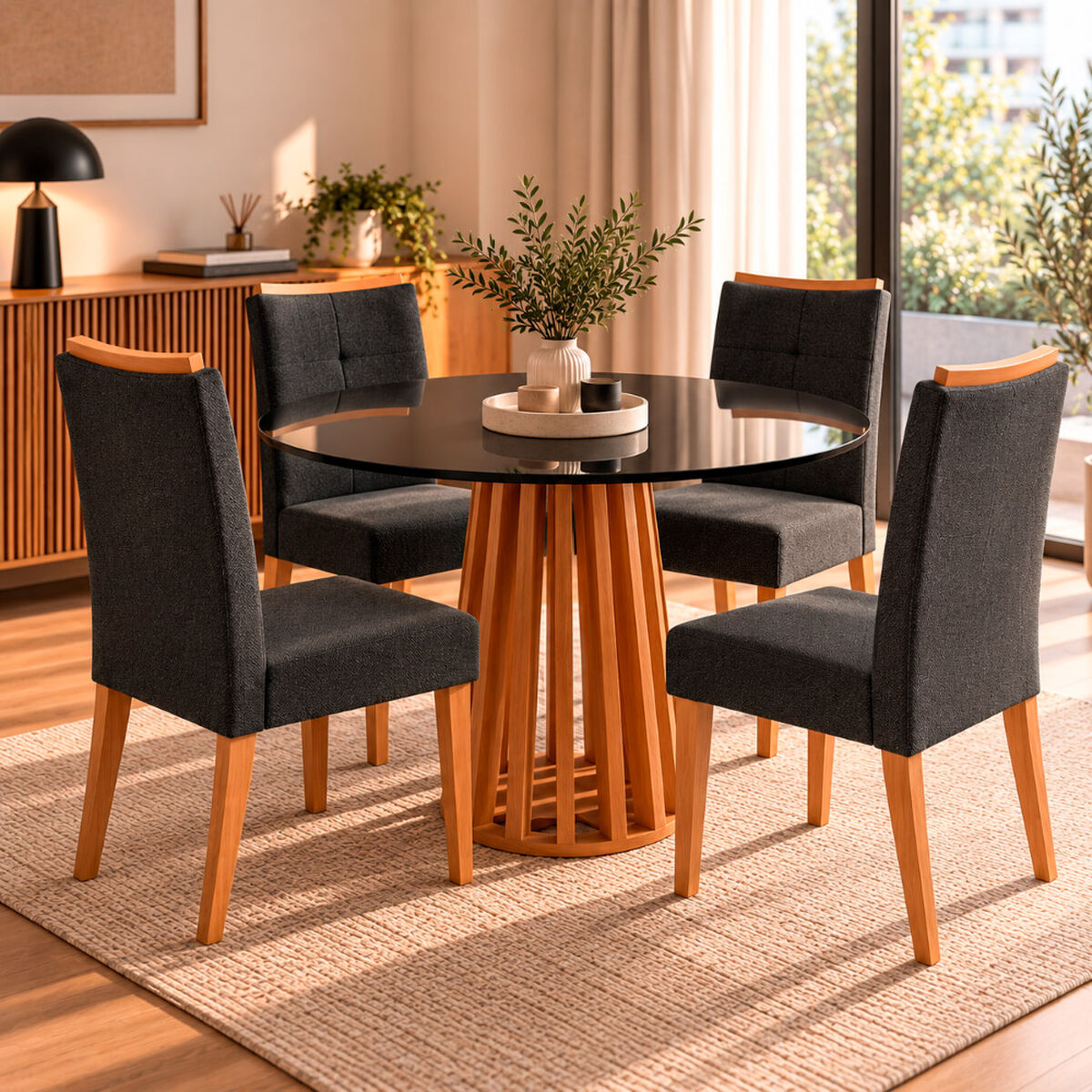 Juego de Comedor Roca York 4 Sillas Negro Canela