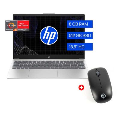 Combo Notebook HP 15-FC0079LA Ryzen 5 8 GB RAM 512 GB 15,6" Plateado + Mouse Inal&aacute;mbrico Bluetooth Kioto KTCOO2N