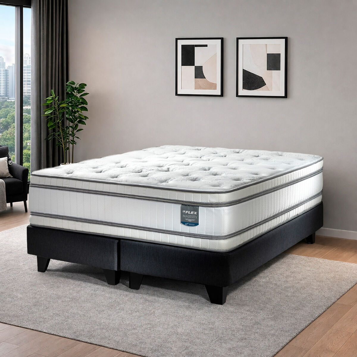 Cama Europea Flex 2 Plazas Majesty + 2 almohadas