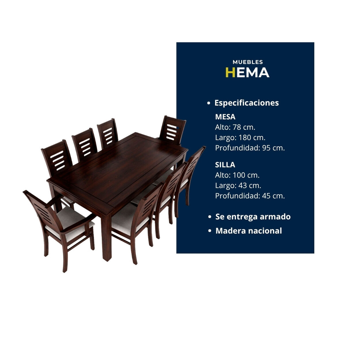 Juego de Comedor Muebles Hema Roma 6 Sillas 2 Sitiales Chocolate