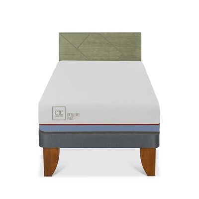 Cama Europea CIC 1,5 Plazas Excellence Plus + Respaldo Villarrica Olivo