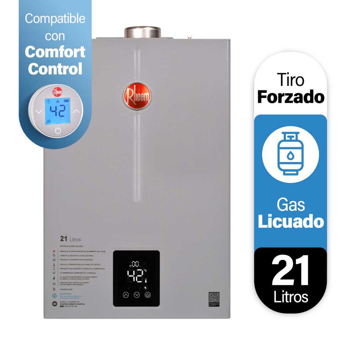 Calefont 21 litros Gas licuado Tiro forzado Rheem