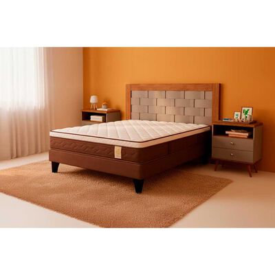 Combo Cama Europea Rosen 2 Plazas New Style 4 Plus + Respaldo + 2 Veladores Dreams 2 Plazas Treliza Gris