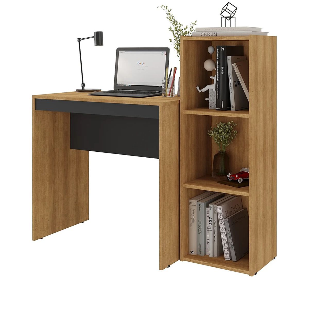 Escritorio + Librero Mons Home Office Mel/Preto