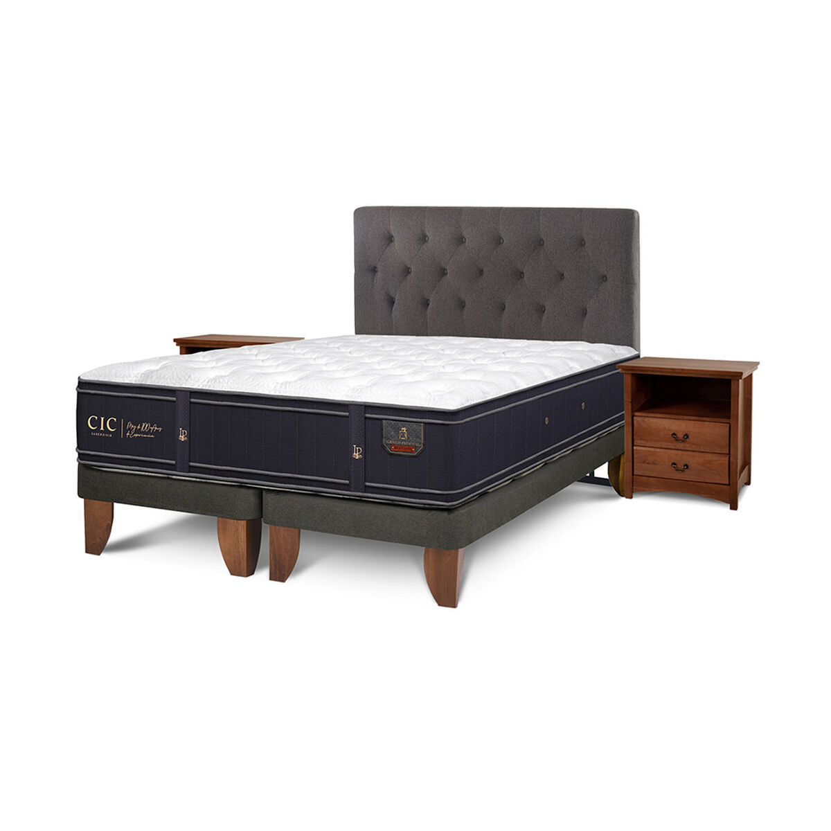 Cama Europea CIC Base Dividida 2 Plazas Grand Premium + Respaldo + Veladores