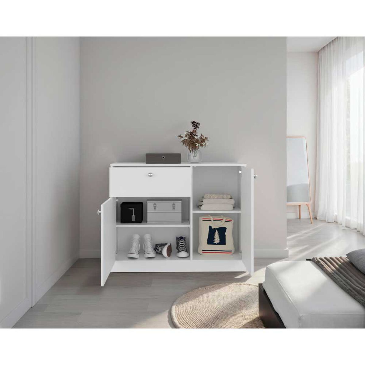 Comoda Praga 1 Cajon 2 Puertas Blanco 80X100X30,2 Cm