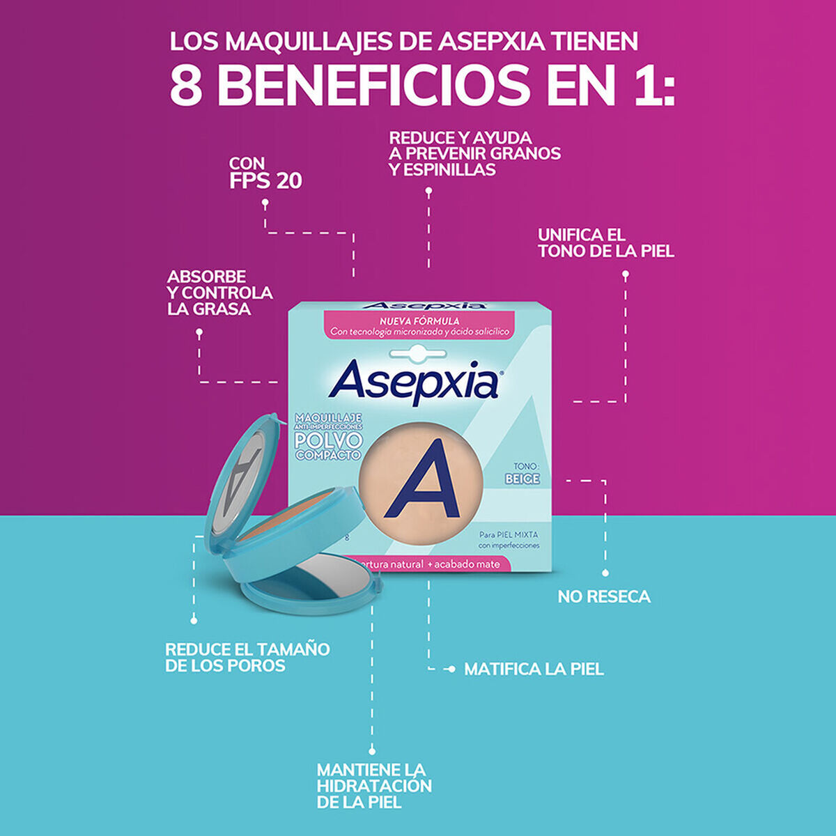 Asepxia Maquillaje Polvo Compacto Beige Claro 10 gr