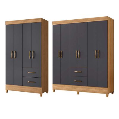 Combo Clóset 6 Puertas 2 Cajones + Clóset 4 Puertas 2 Cajones Vekkahome Mobi Gris