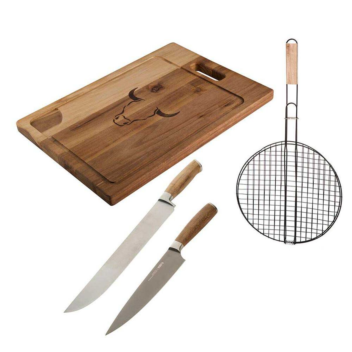Set Parrillero Wayu Cuchillo Butcher + Cuchillo Chef + Rejilla Redonda + Tabla Pro 50