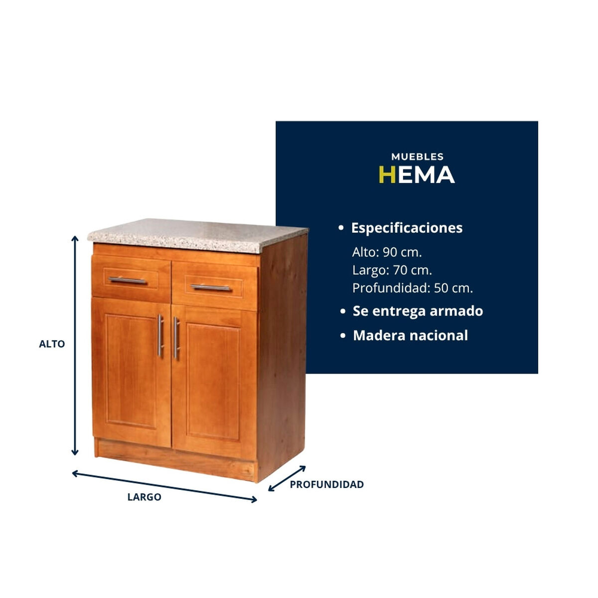 Base de Cocina Muebles Hema Berl&iacute;n 2 Puertas 2 Cajones Nogal