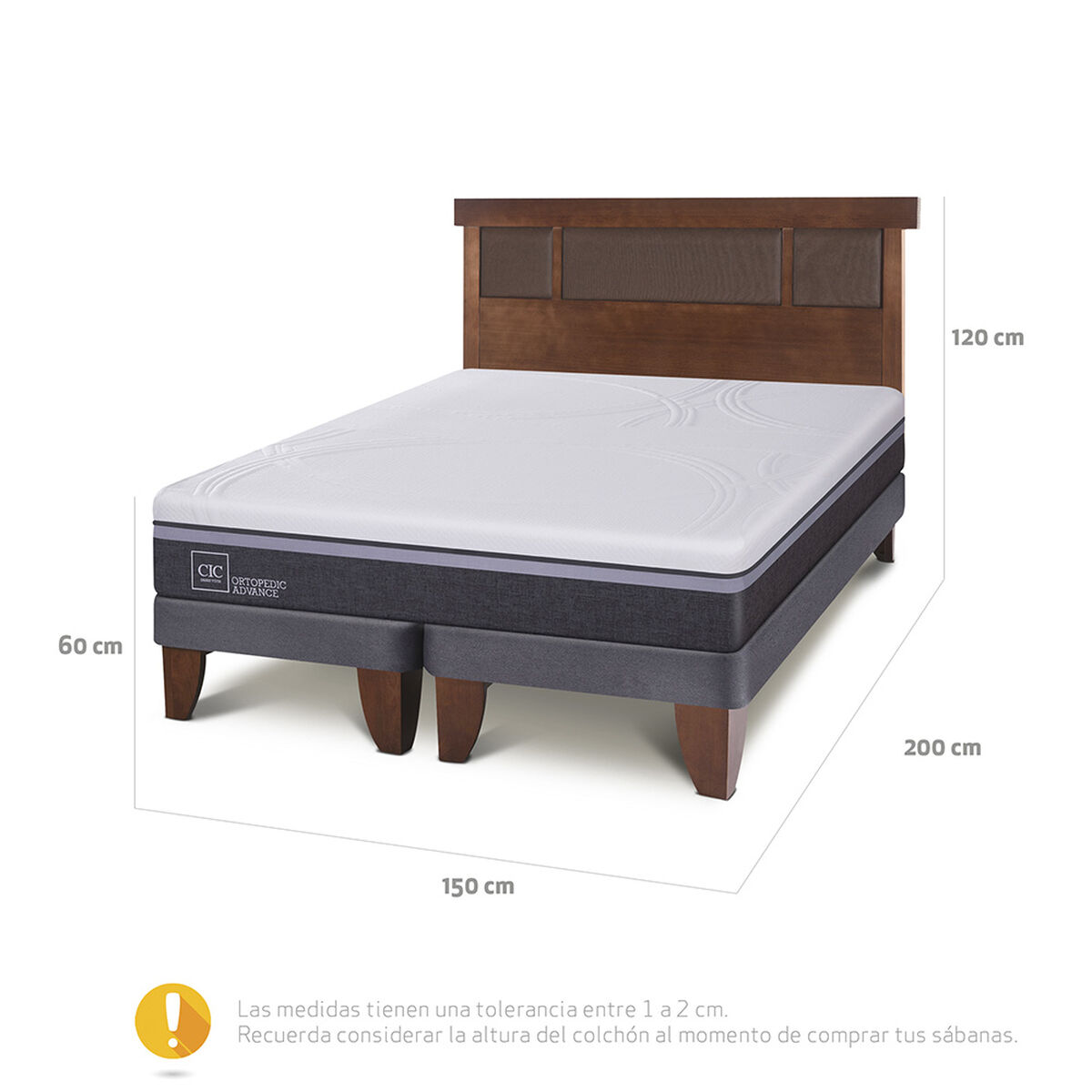 Cama Europea CIC Base Dividida 2 Plazas Ortopedic Advance + Respaldo Dublin Caramelo