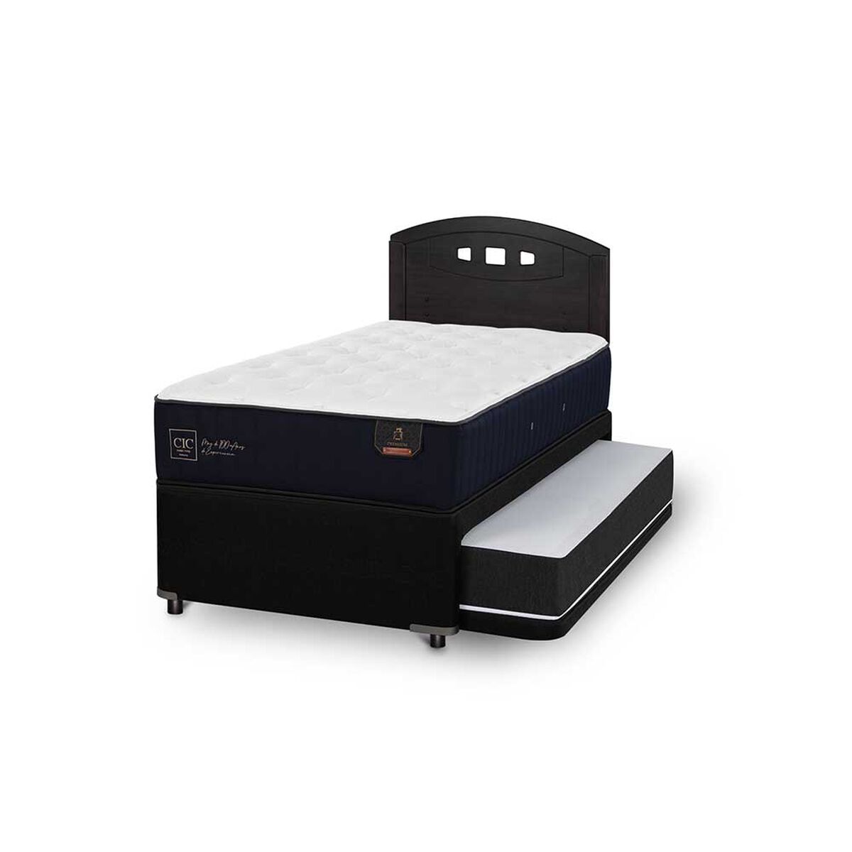 Cama Nido CIC 1,5 Plazas Premium + Respaldo Gales Negro