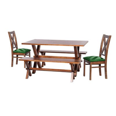 Juego de Comedor Latam Home Sevilla Segovia 2 Sillas + 2 Bancas Velvet Verde