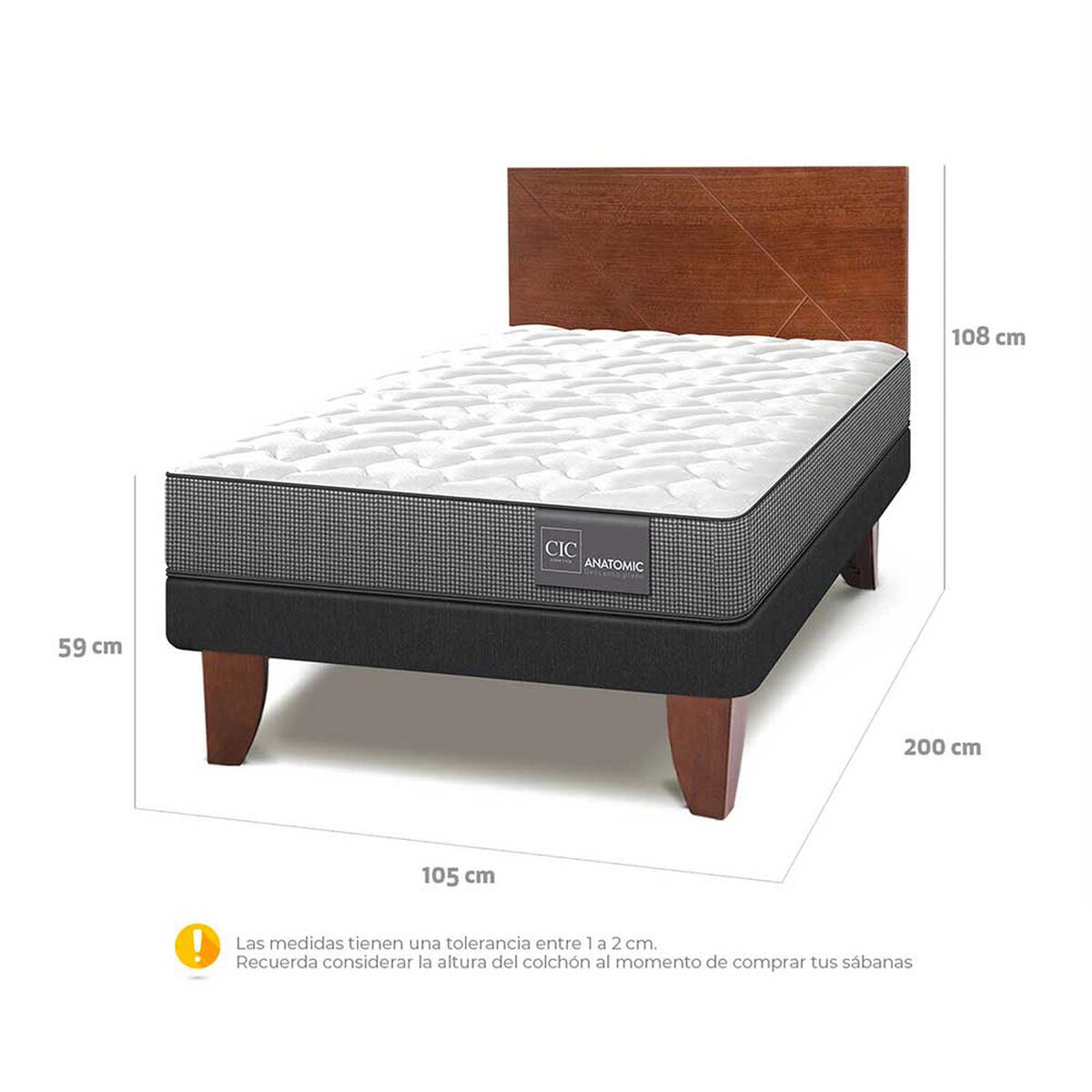 Cama Europea CIC 1,5 Plazas Anatomic + Respaldo New Villarica