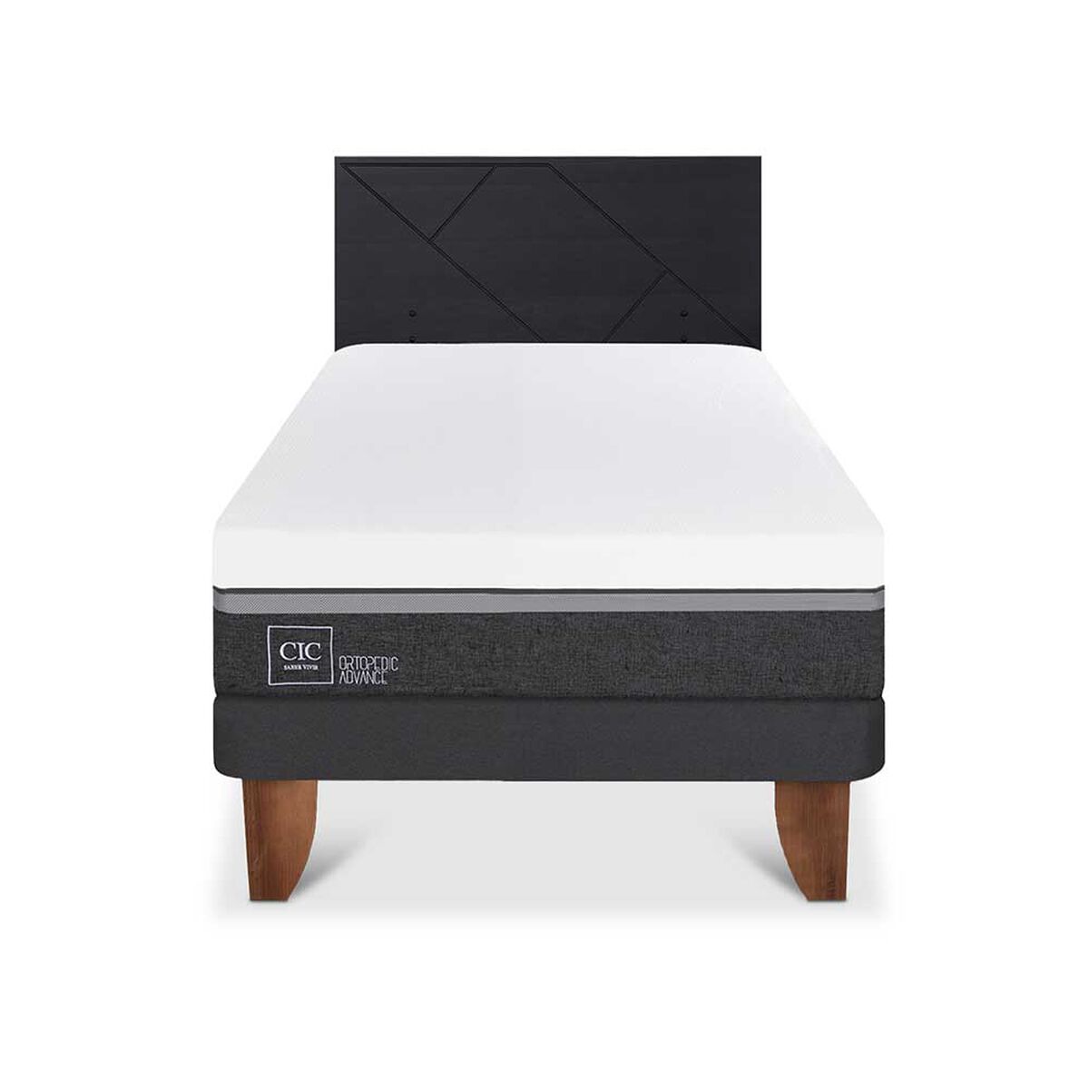 Cama Europea CIC 1,5 Plazas Ortopedic Advance + Respaldo Villarrica Negro