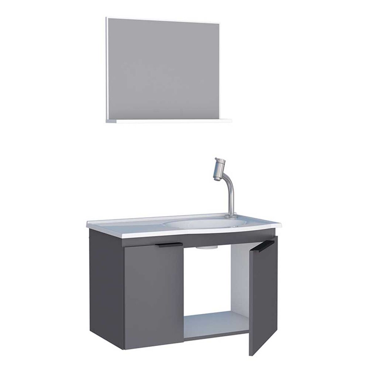 Vanitorio + Lavamanos + Espejo con Repisa Vekkahome Quartzo Gris