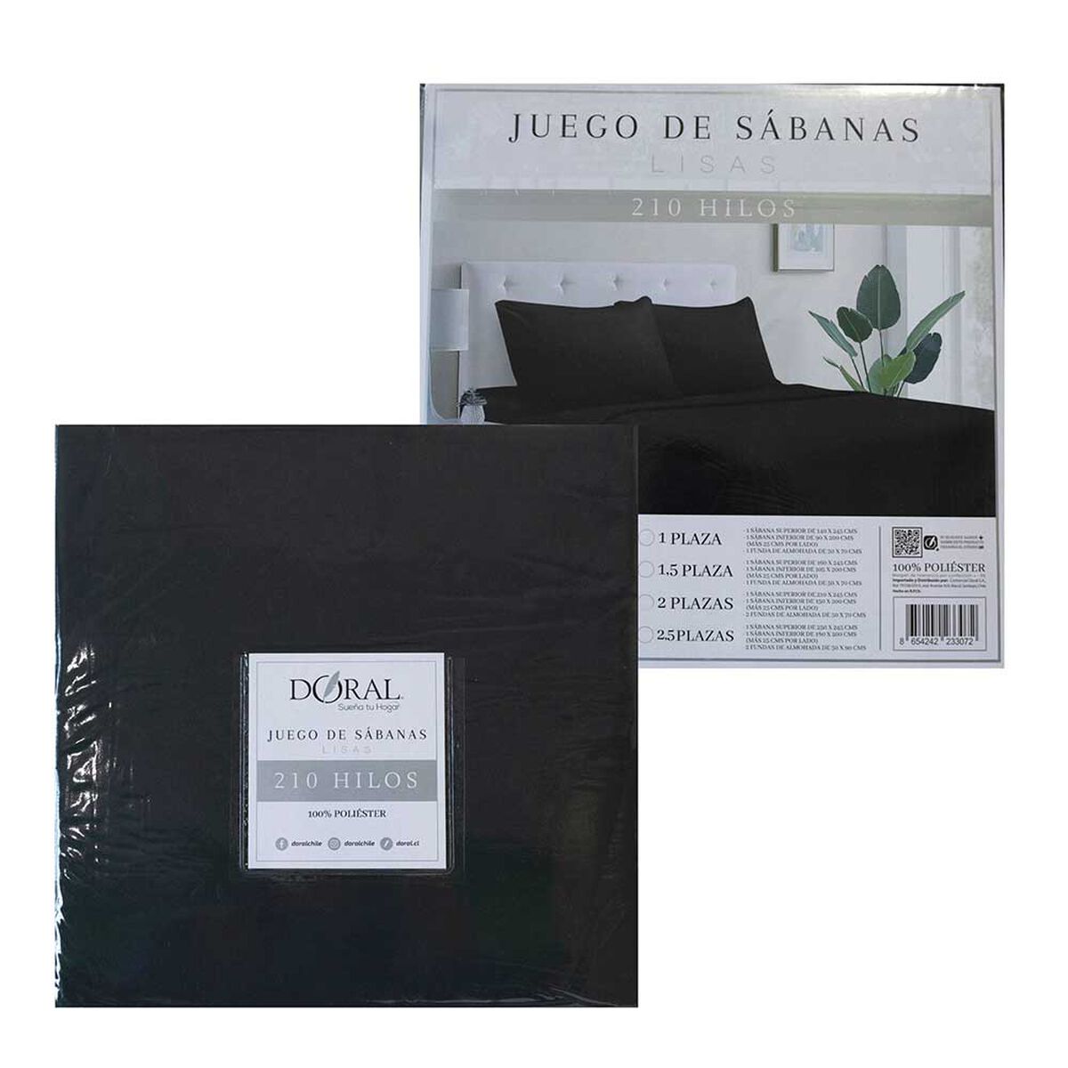 Juego de S&aacute;banas Doral 2 Plazas Lisas 210 Hilos Negro