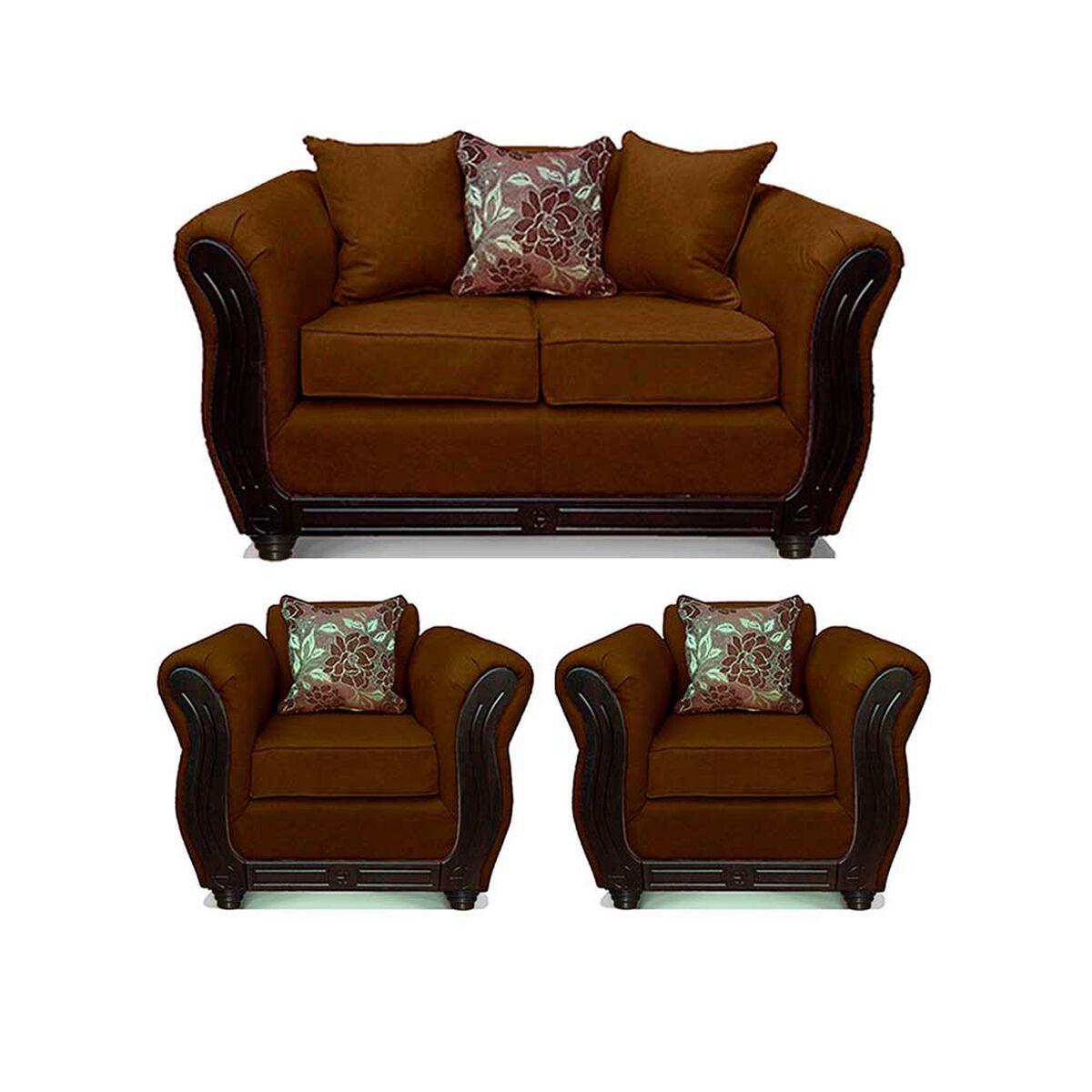 Juego de Living Elegant Detail Girona Sofá 2 Cuerpos + Dos sillones 1 Cuerpo Café