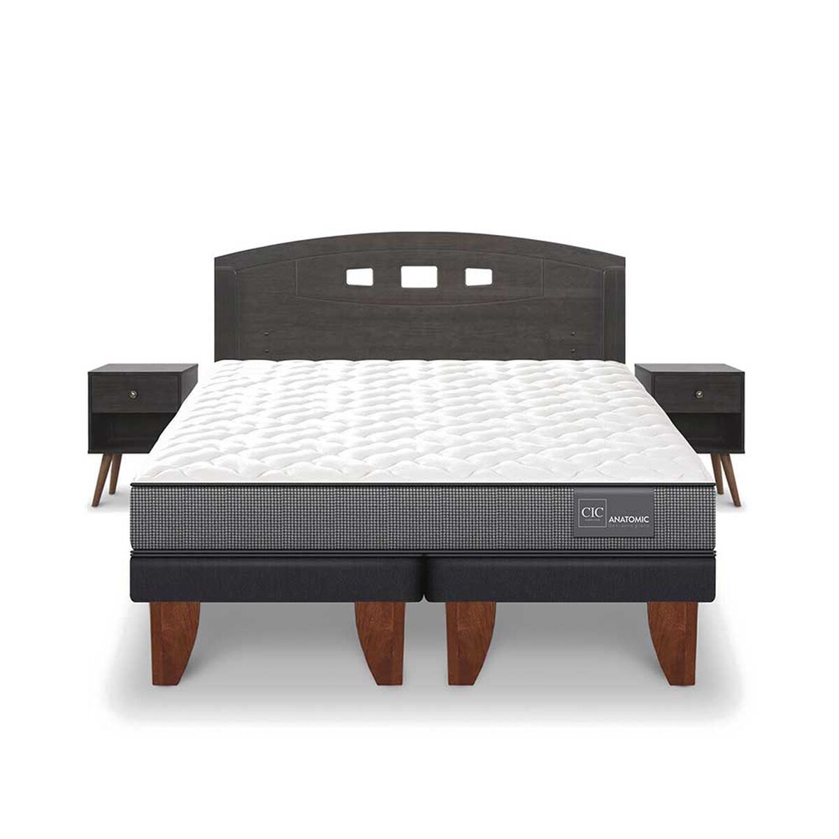 Cama Europea CIC Base Dividida 2 Plazas Anatomic + Respaldo + 2 Veladores Gales