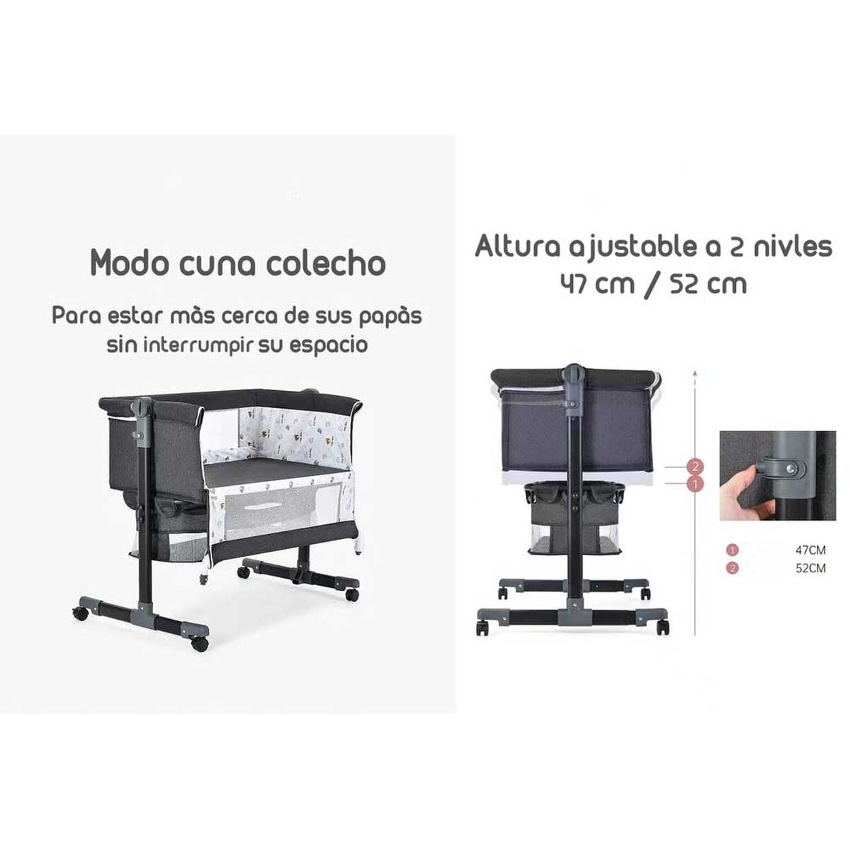 Cuna Colecho con Mudador y Accesorios Lubabycas Gris