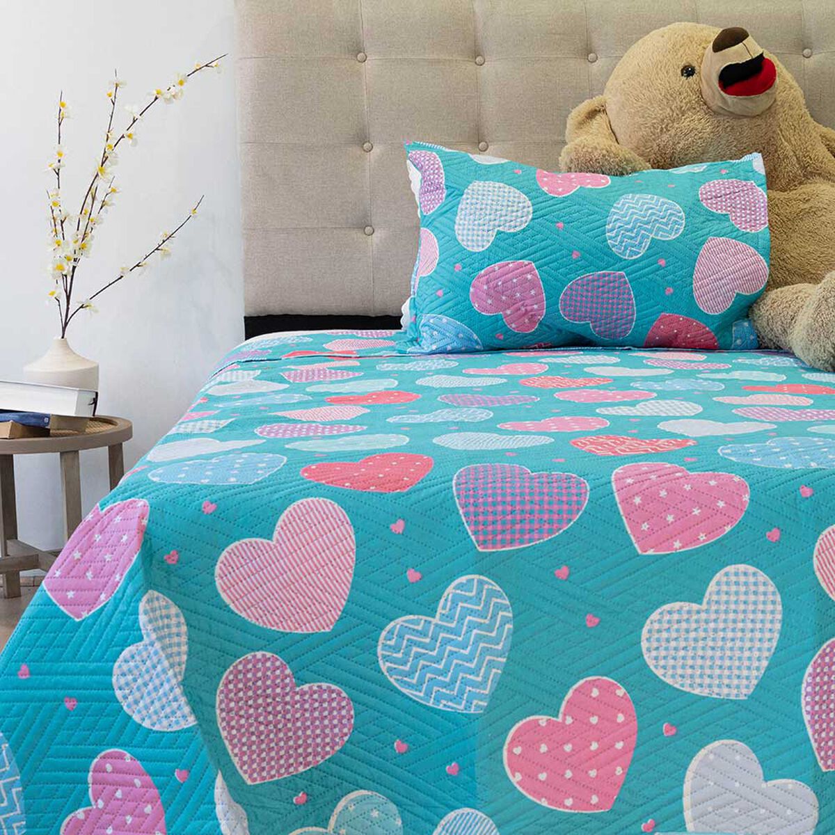 Quilt Doral 1,5 Plazas Origins Corazones