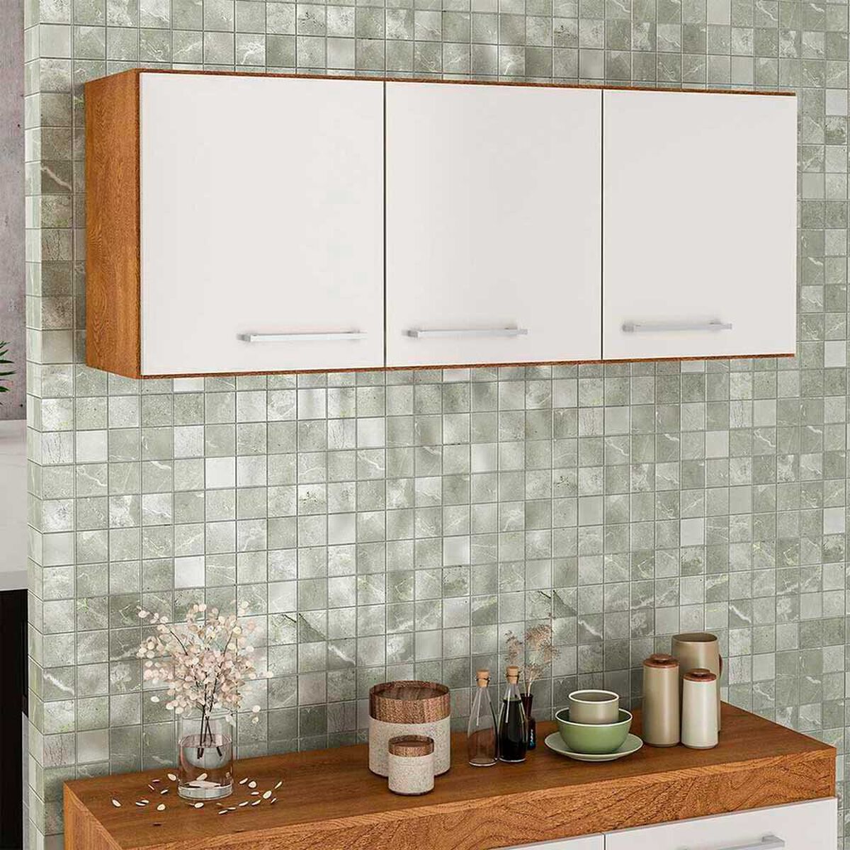 Mueble de Cocina Aereo Vekkahome Opie 3 Puertas Gris