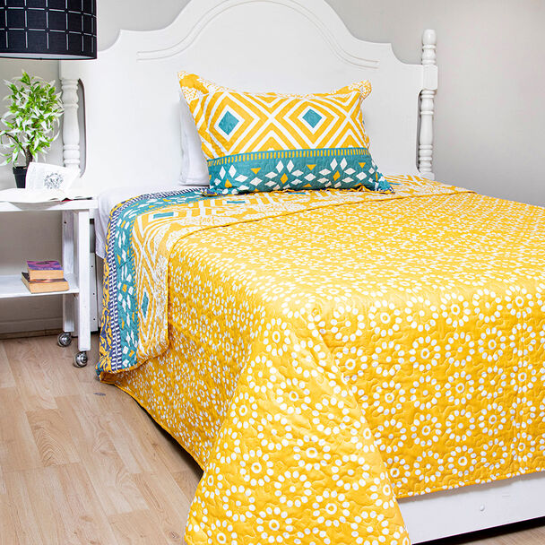 Quilt Doral 1,5 Plazas Patchwork Amarillo