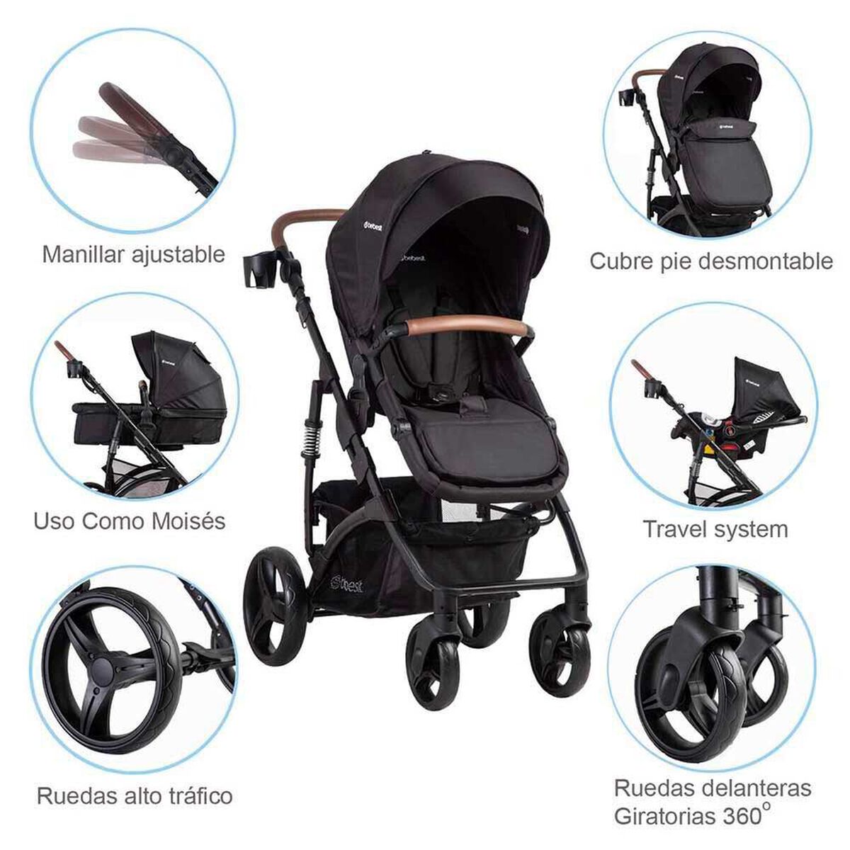 Coche Cuna Travel System Bebe Quest LX Negro Bebesit
