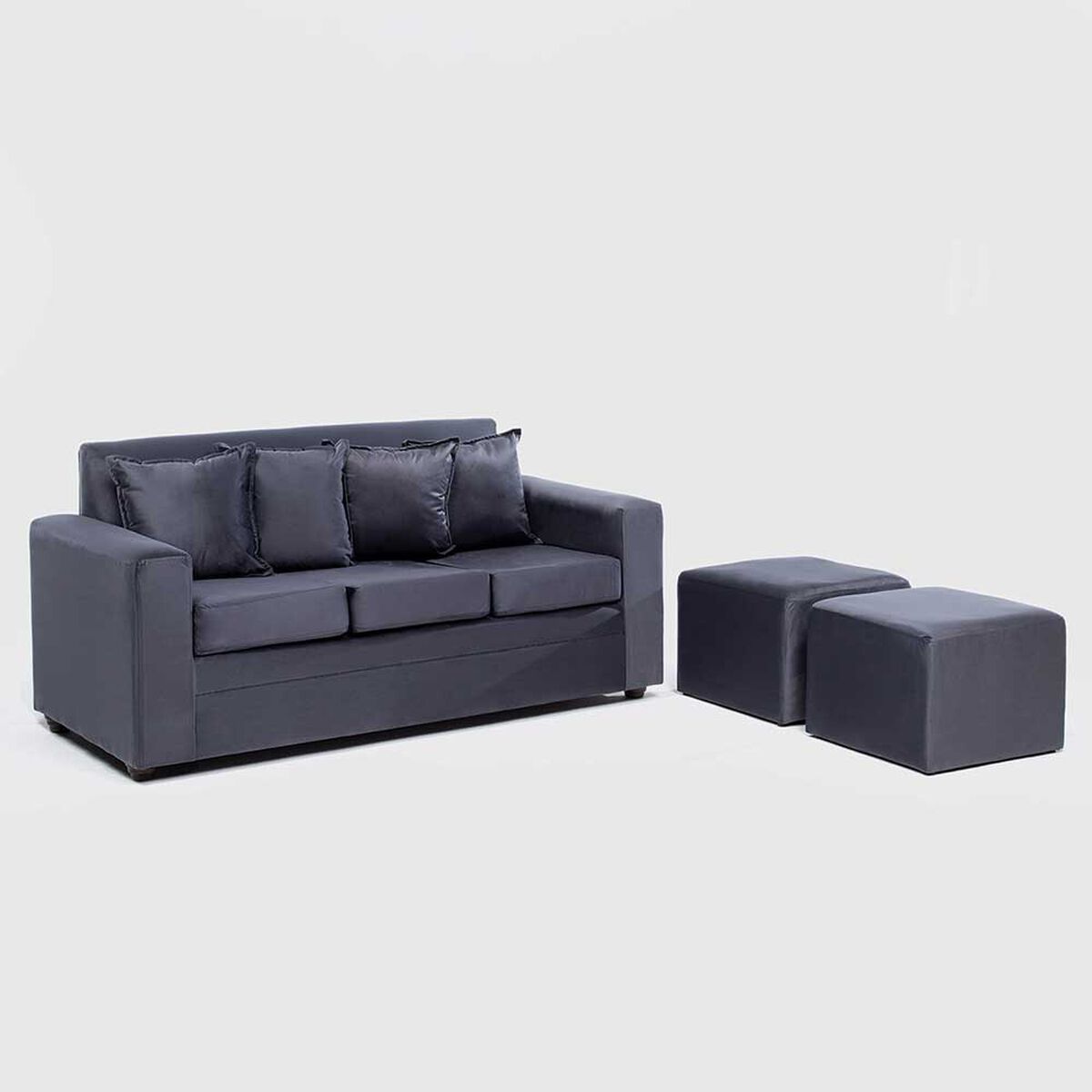 Juego de Living Almore Paris 3 Cuerpos + Dos Pouf 1 Cuerpo Negro