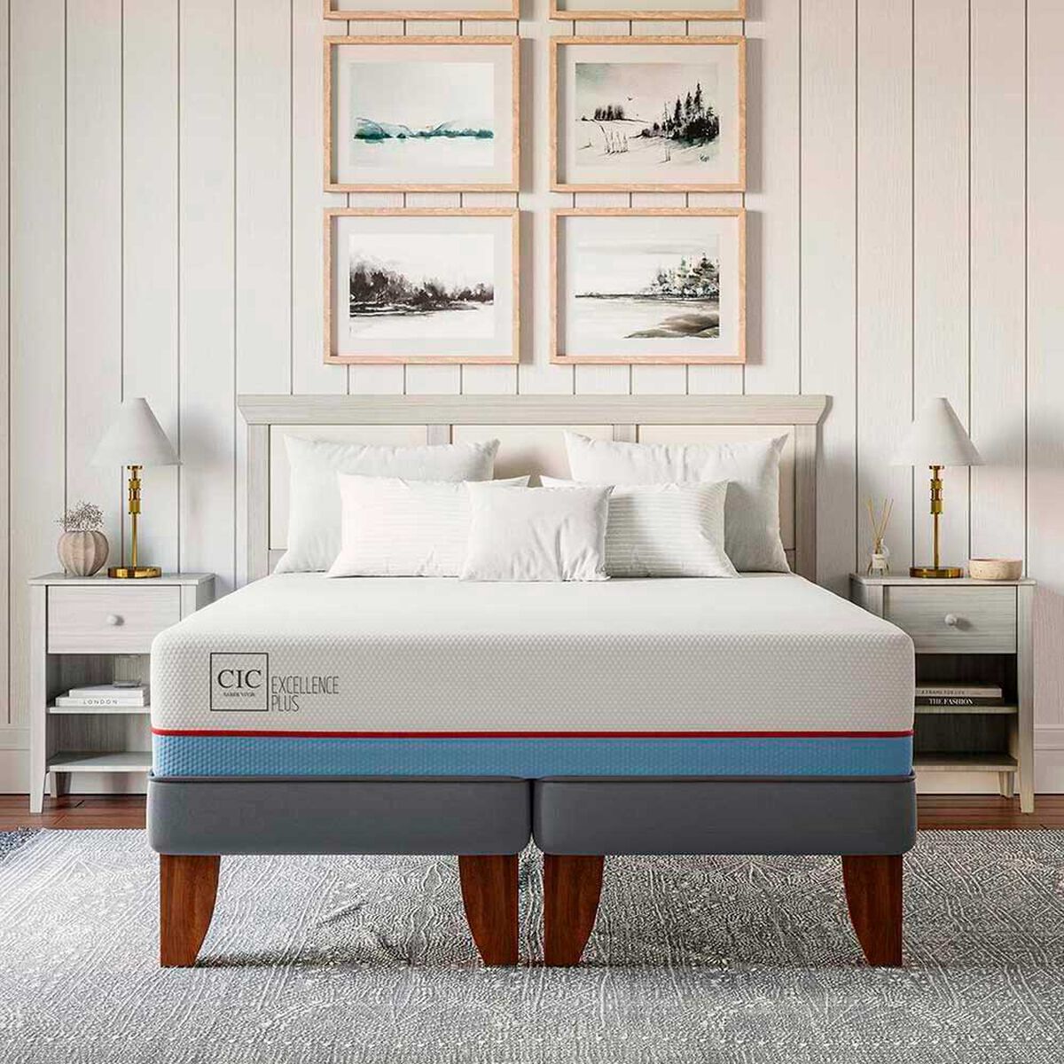 Cama Europea CIC Base Dividida 2 Plazas Excellence Plus + Respaldo Dublin
