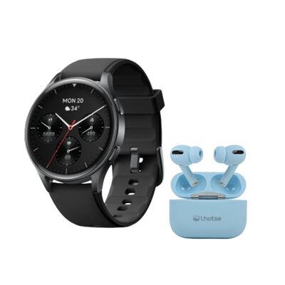 Kit Smartwatch Lhotse Vibe 05 Black + Audífonoss Celeste