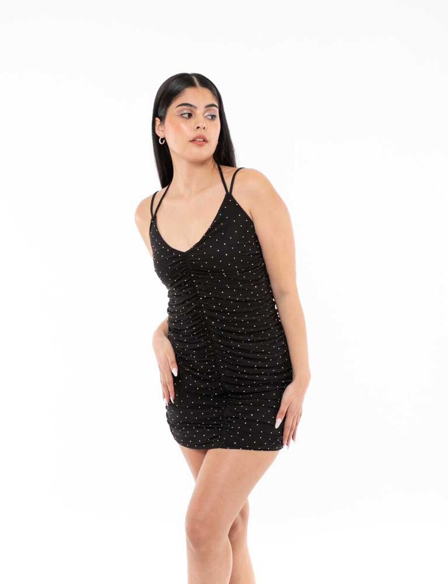 Vestido Corto Con Apliques De Brillo Sin Mangas Mujer Icono