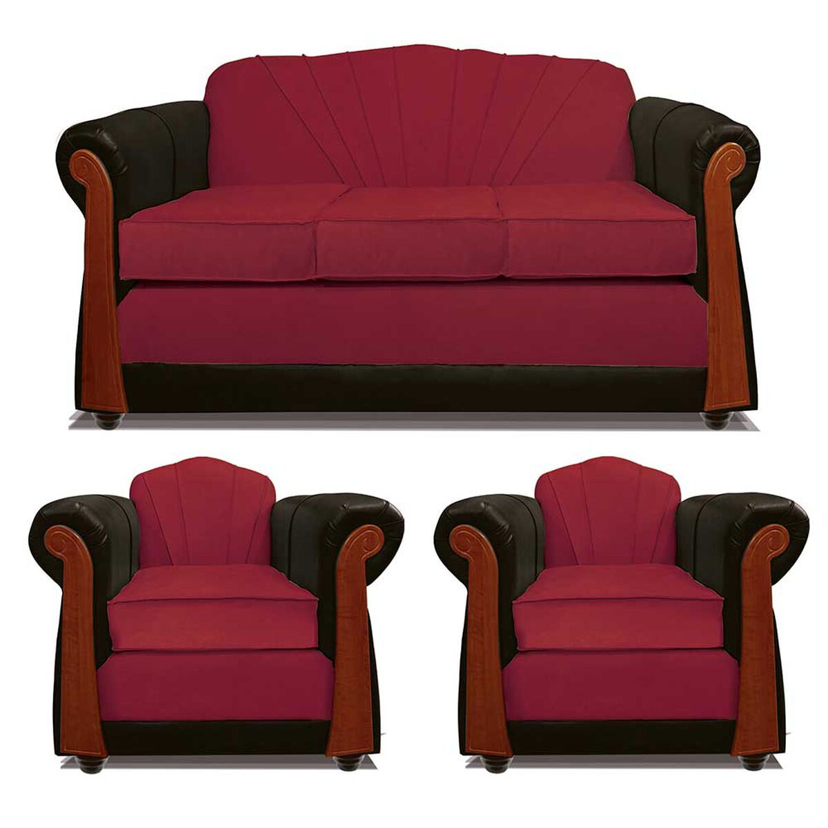 Juego de Living Elegant Detail Marsella Sofá 3 Cuerpos + Dos Sillones 1 Cuerpo Rojo