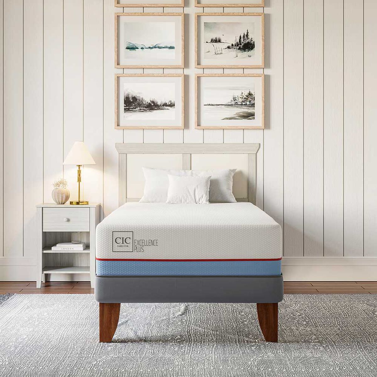 Cama Europea CIC 1,5 Plazas Excellence Plus + Respaldo + Velador