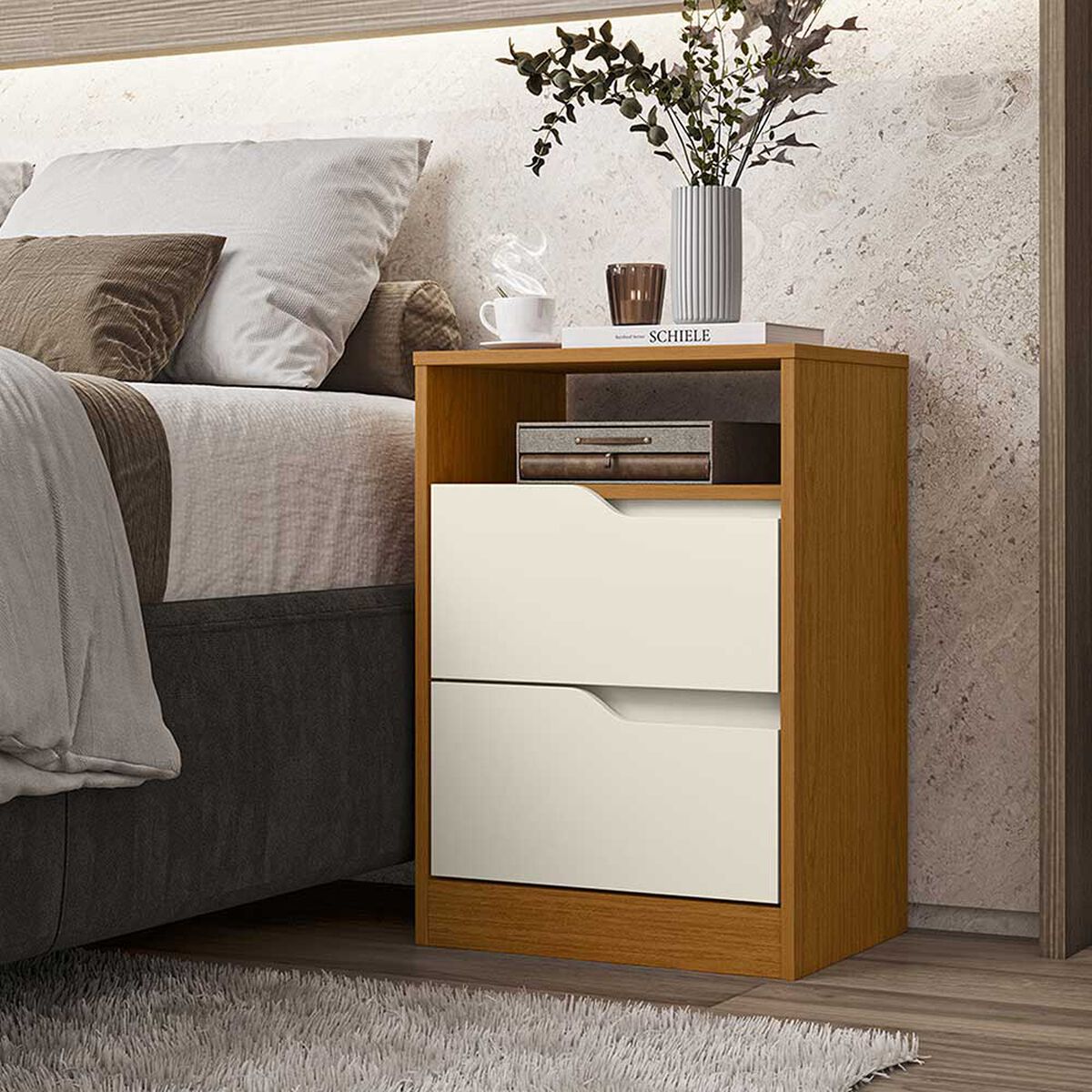 Velador VekkaHome Sole 2 Cajones Café Beige
