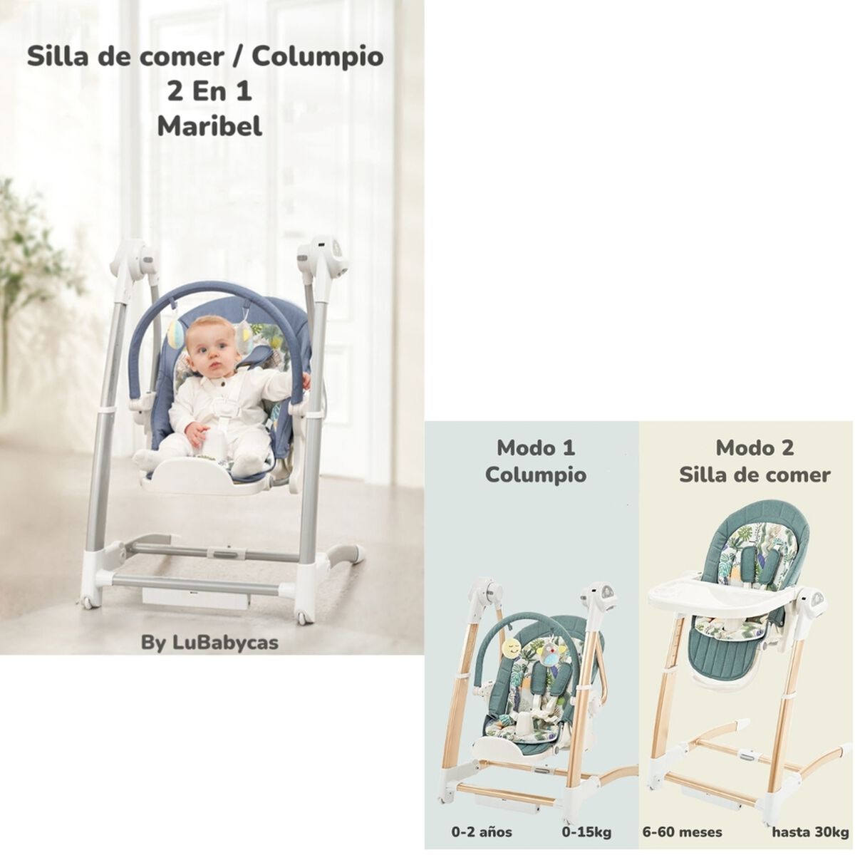 Silla de Comer y  Columpio Mecedor Lujoso Lubabycas Rosada