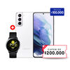 Combo Celular Samsung Galaxy S21 Phantom White 128GB + Smartwatch Galaxy Watch R500 Active Negro