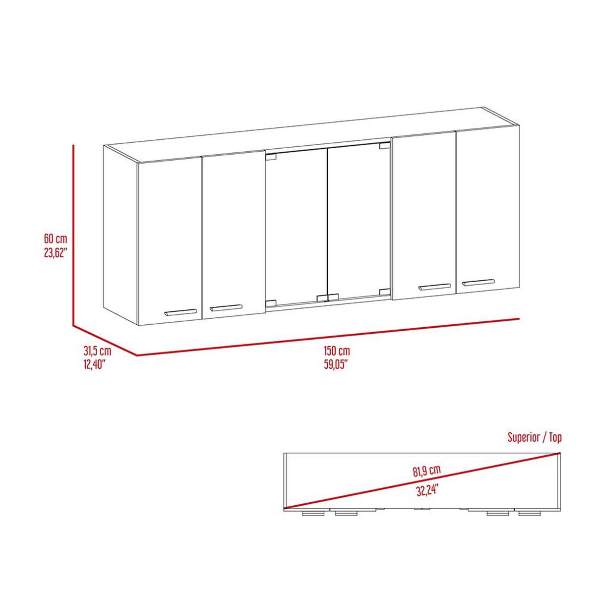 Mueble Superior de Cocina Tuhome 150 Vidrio 6 Puertas Blanco
