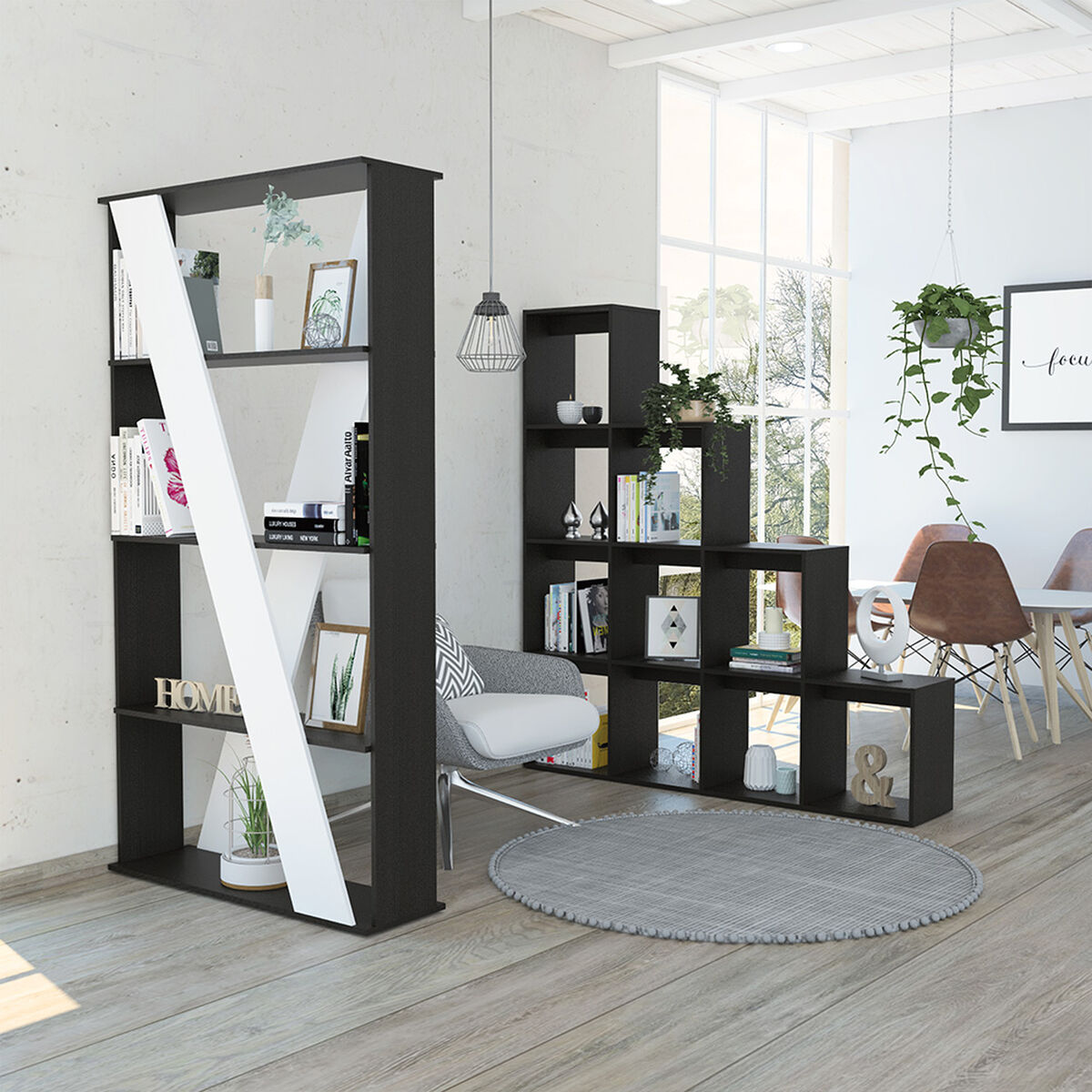 Combo Biblioteca Escalera + Separador de Ambientes TuHome Beijing