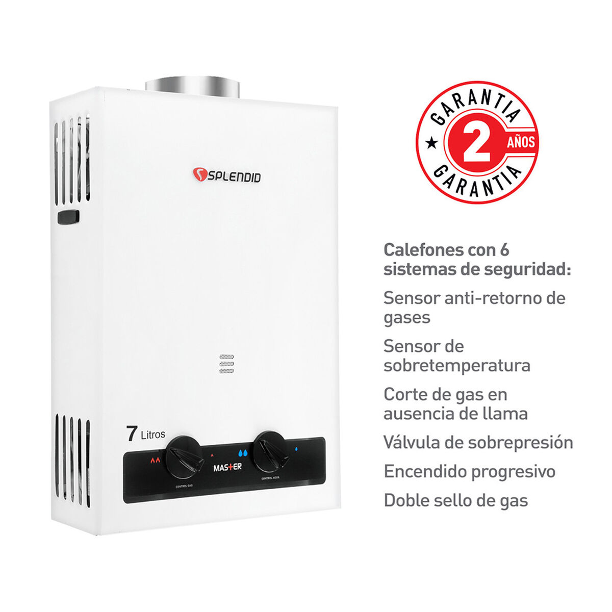 Calefont Gas Licuado Splendid Tiro Natural Ionizado 7 lts.