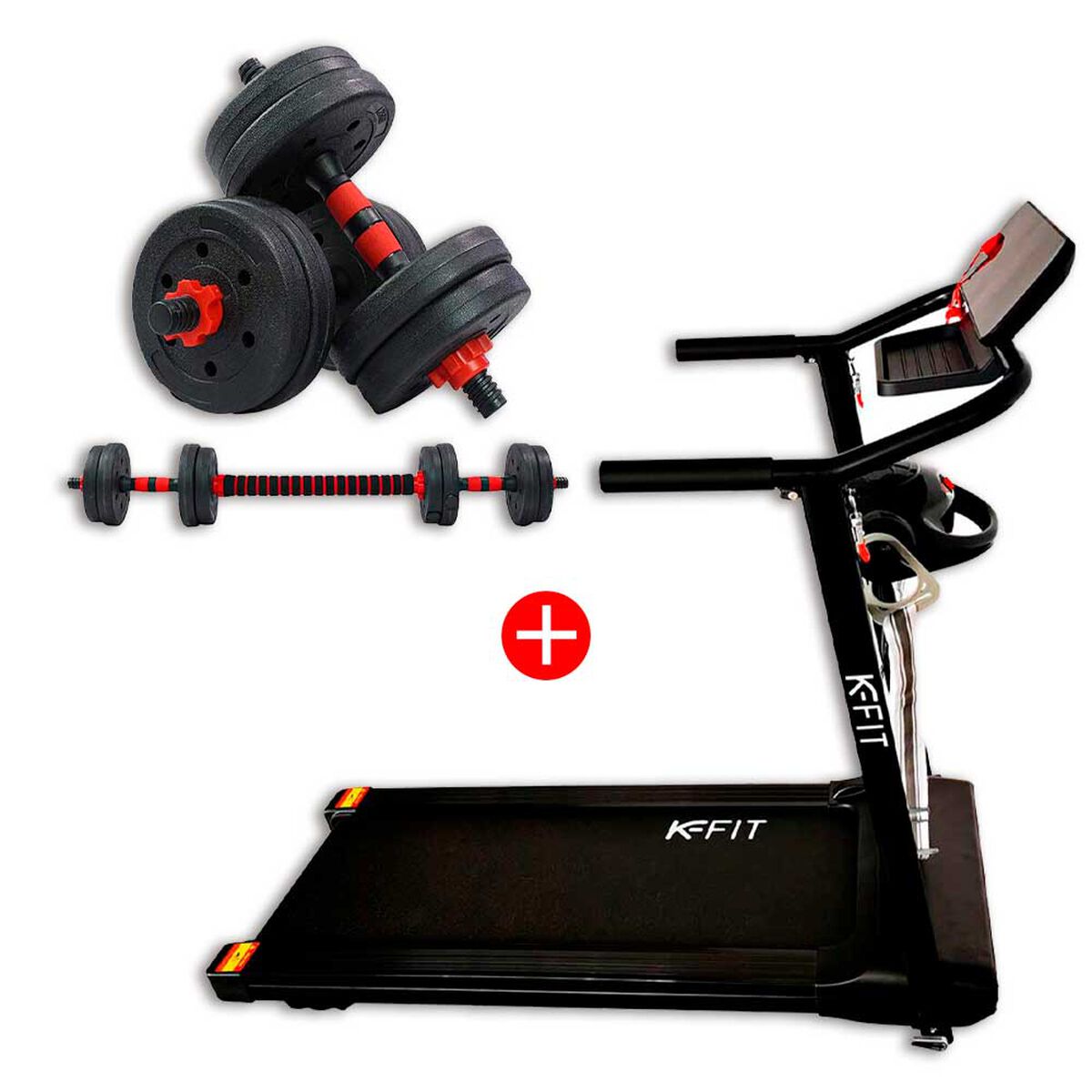 Trotadora Eléctrica Plegable Lemma 1.5HP + Set de Mancuernas K-FIT con Barra Ajustable 20Kg