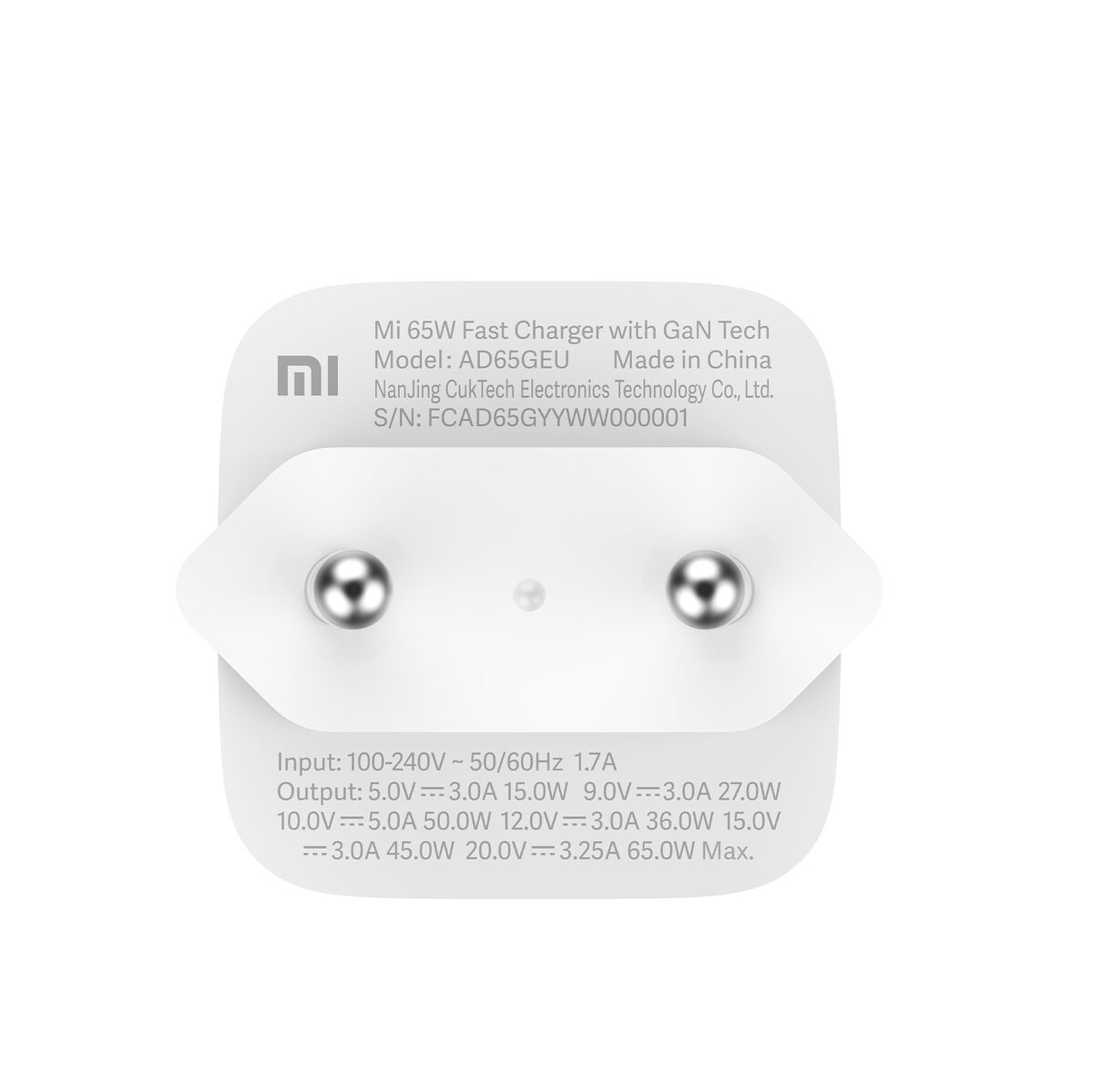 Cargador Xiaomi Mi 65W Fast Charger GaN Tech USB Tipo-C