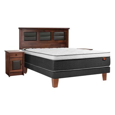 Cama Europea Celta 2 Plazas x 2 mt Everest Cobre + Respaldo + 2 Veladores Villarreal