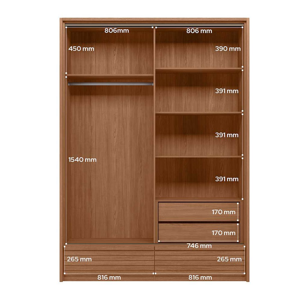 Cl&oacute;set Onessta Dem&oacute;crata 2 Puertas 4 Cajones Jatoba Arena