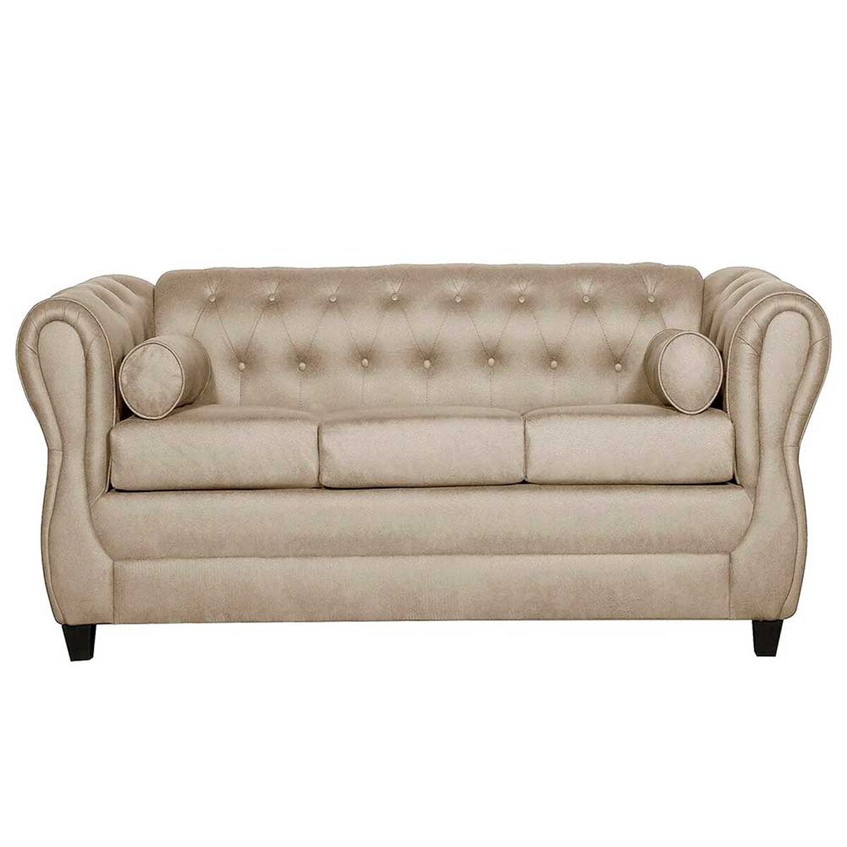 Juego de Living Ruzam Mobel Chesterfield Sofá 3 Cuerpos + Dos Sillones 1 Cuerpo PU Beige