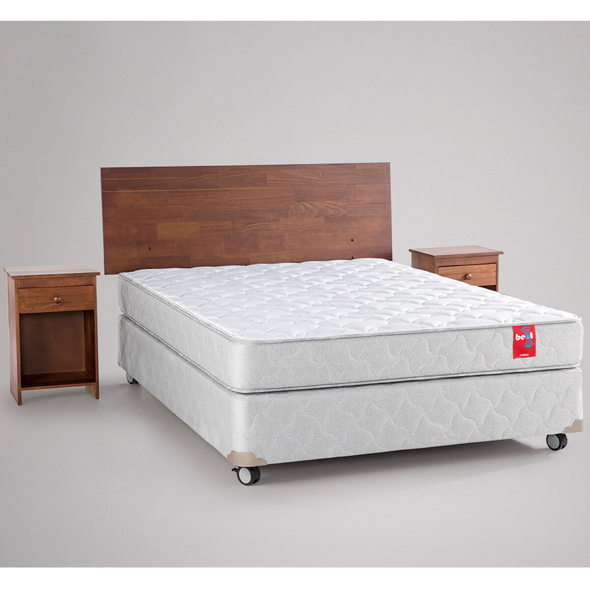Cama Americana Rosen 2 Plazas Beat + Respaldo + 2 Veladores Tabor
