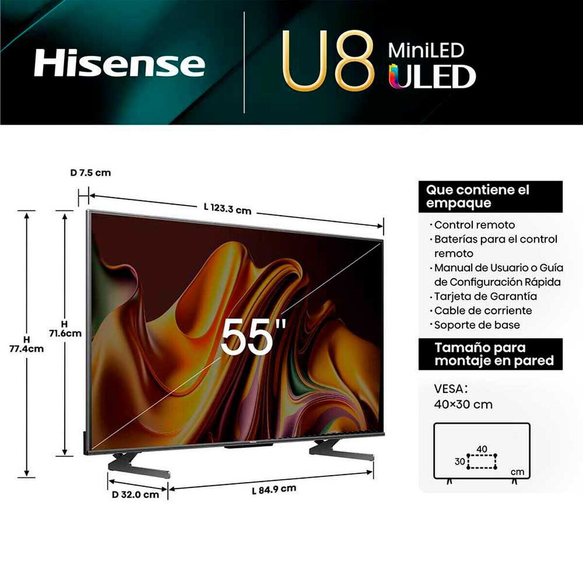Mini LED 55'' Hisense 55U8N Smart TV 4K