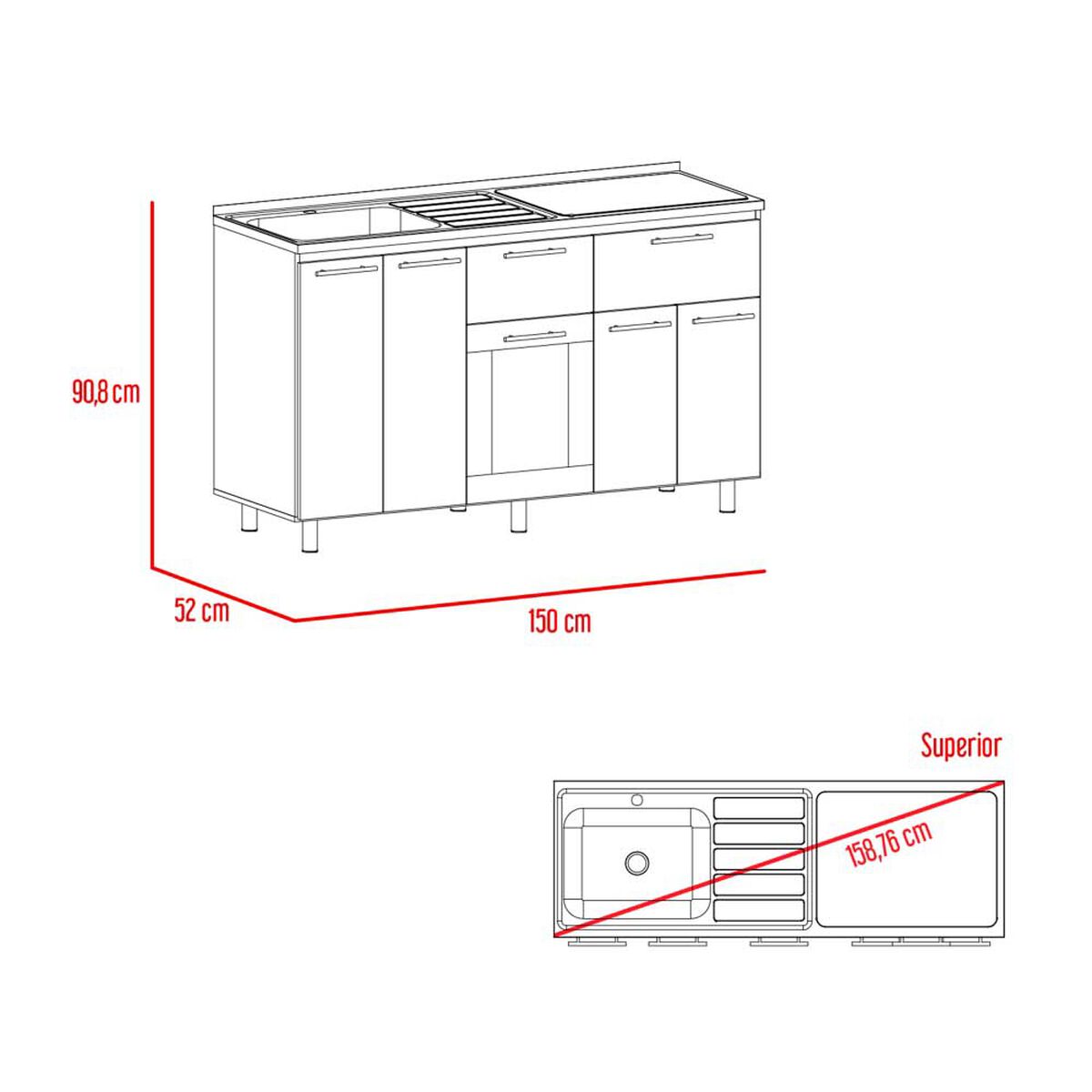 Combo Modulo Inferior con Lavaplatos + Modulo Superior TuHome Hasselt Gris Rovere