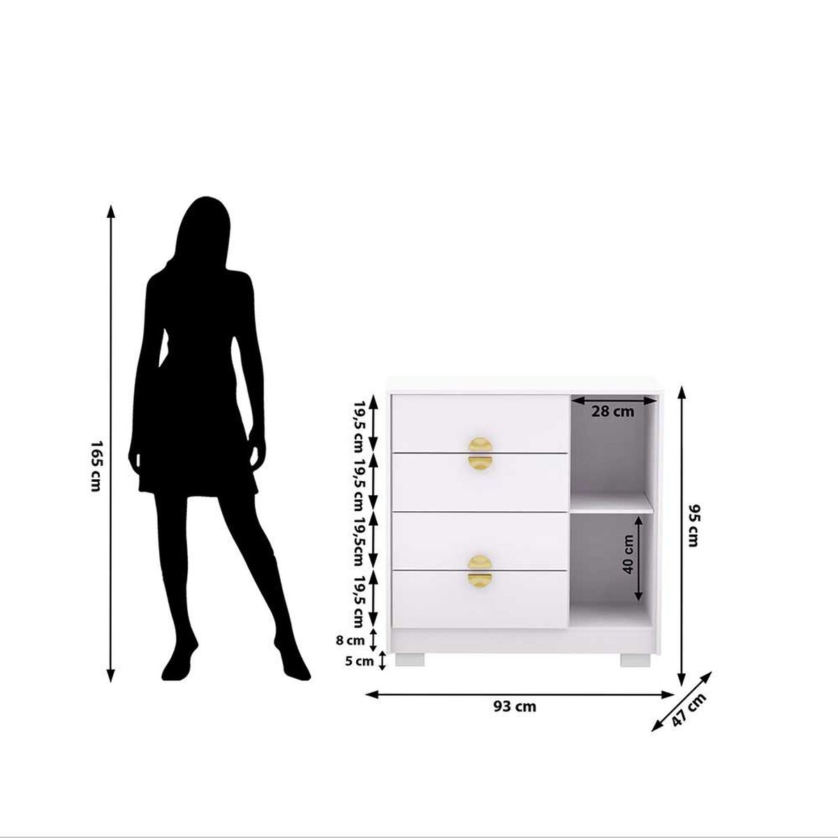 C&oacute;moda Vekkahome Bella 4 Cajones 1 Puerta Blanca