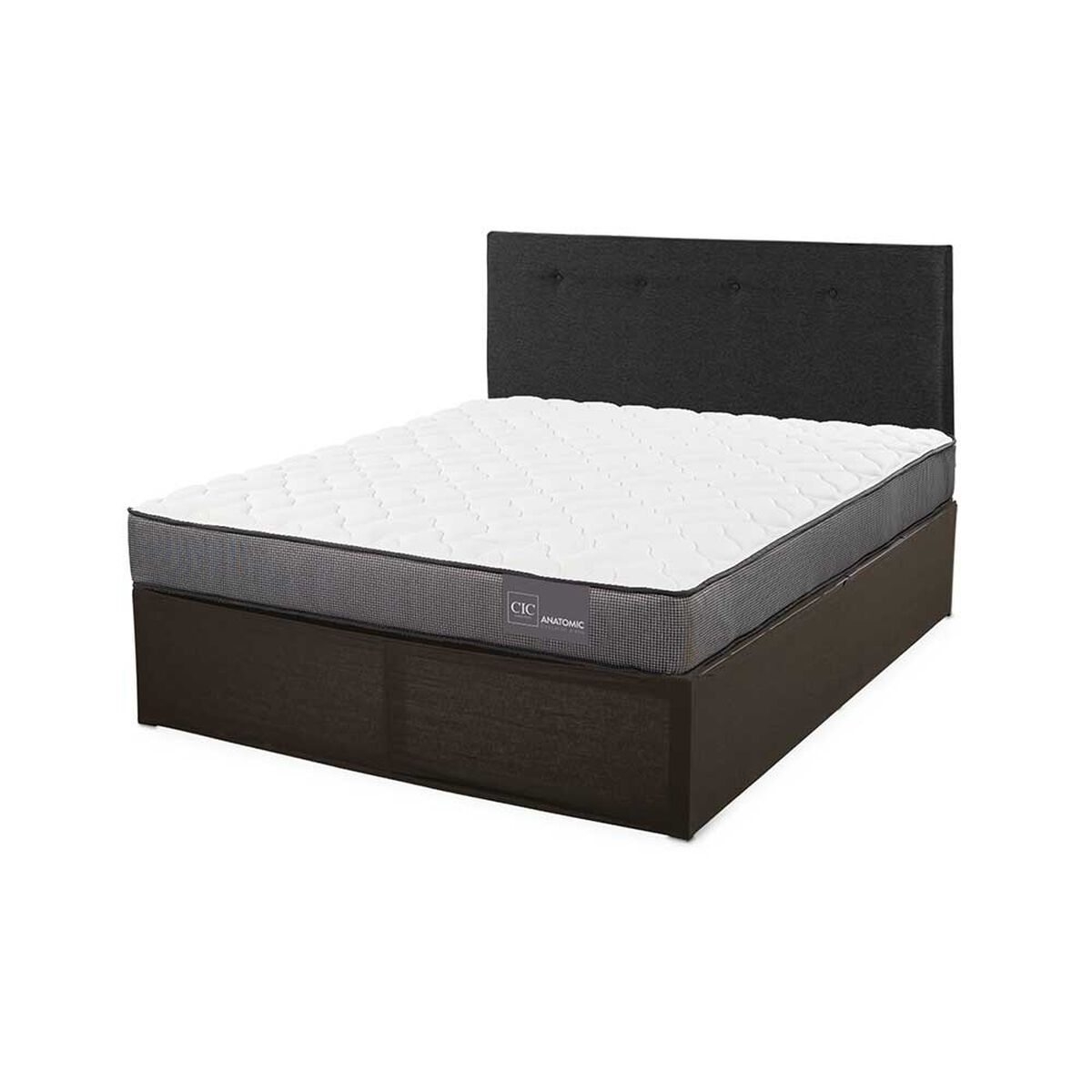 Cama Europea CIC Iron Smart 2 Plazas Anatomic + Respaldo Black Tapizado + Faldón